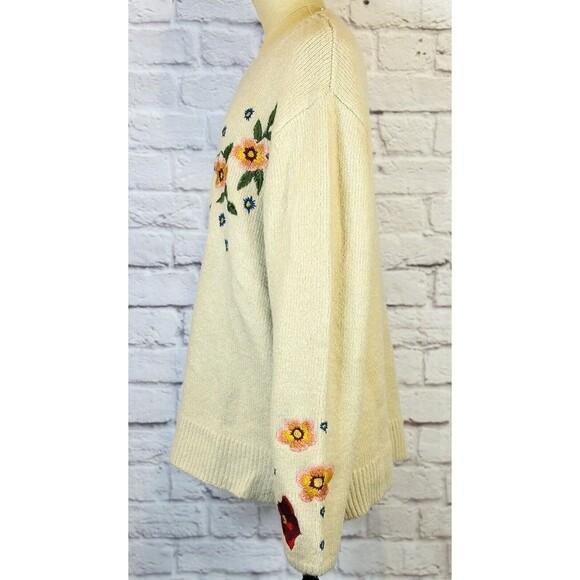 Cliche Womens Floral‎ Embroidered Wool Blend Beige Sweater Fuzzy Knit Curvy 1X - Picture 5 of 10